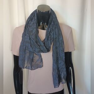 Womens Whimsigoth Sheer Dark Floral Scarf Blue Chiffon Bohemian Fairy Grunge